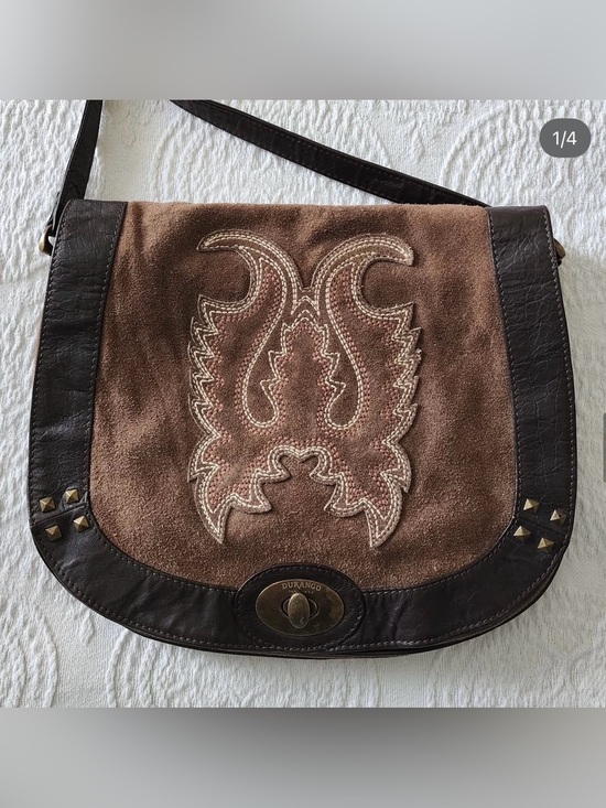 Durango Handbags - Durango Brown Suede & Dark Brown Leather Crossbody Bag